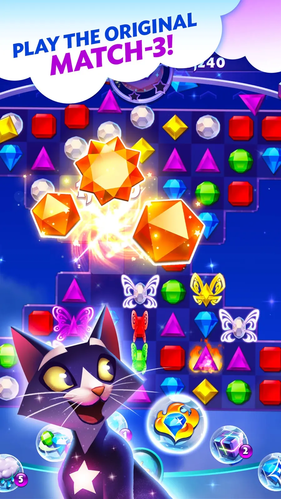 Bejeweled Stars board with a special gem detonating