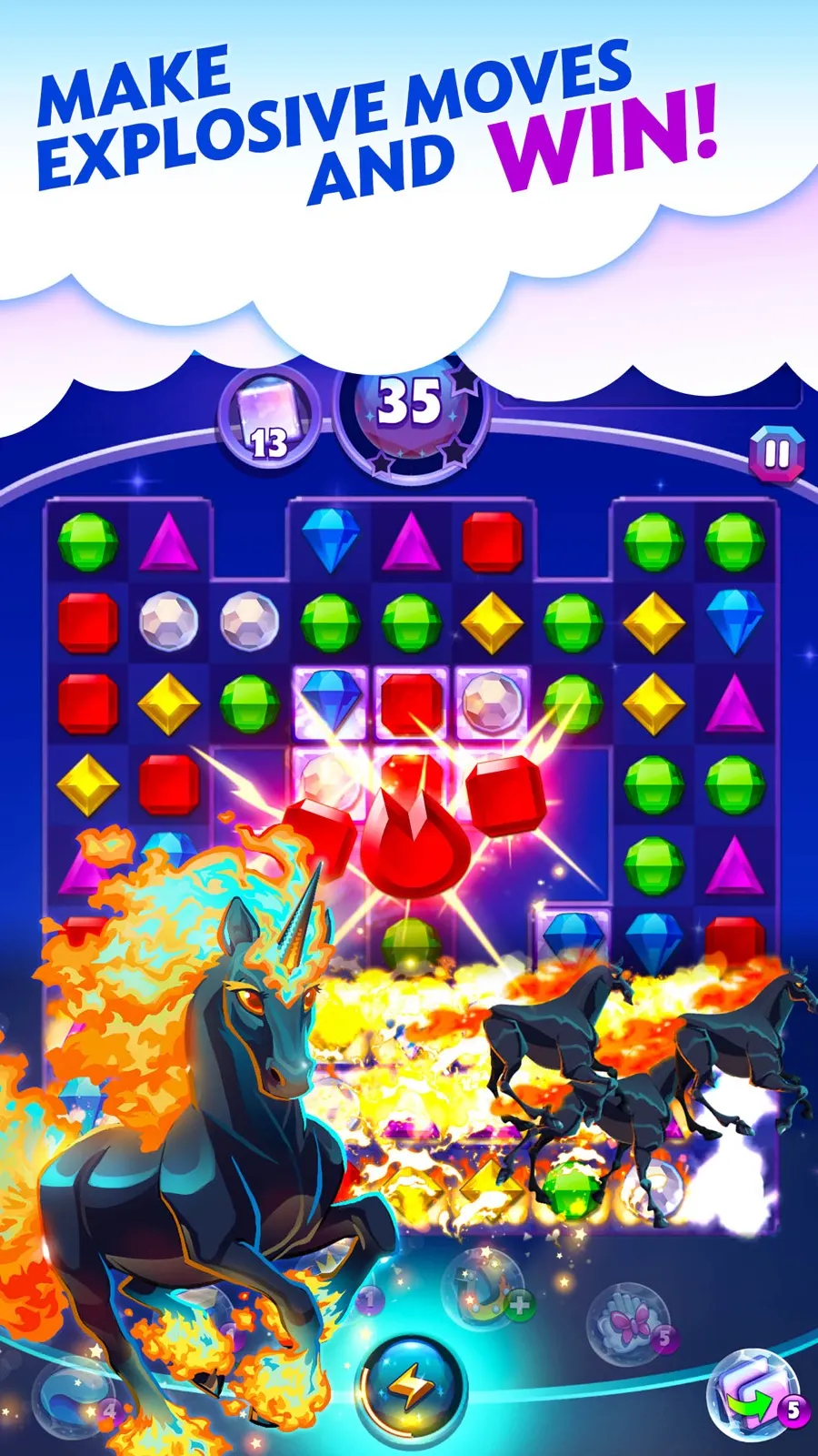 Bejeweled Stars board with butterflies among the gems
